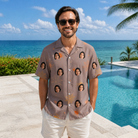Real-life photo of someone wearing Men's Haunted Lattice Custom Face Hawaiian Shirt — custom faces printed all-over