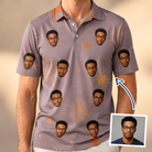 Man wearing Men's Haunted Lattice Custom Face Polo Shirt — custom faces printed all-over