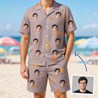 Man wearing Men's Haunted Lattice Custom Face Shirt & Shorts Set — custom faces printed all-over