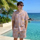 Real-life photo of someone wearing Men's Haunted Lattice Custom Face Shirt & Shorts Set — custom faces printed all-over