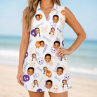 Model wearing Women's Humerus Humor Custom Face V-Neck Dress printed with kids' faces