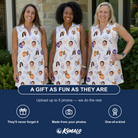 Friends in matching Women's Humerus Humor Custom Face V-Neck Dress — a group gift photo