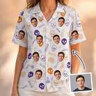 Woman wearing Women's Humerus Humor Custom Face Hawaiian Shirt — custom faces printed all-over