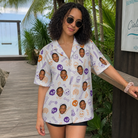 Real-life photo of someone wearing Women's Humerus Humor Custom Face Hawaiian Shirt — custom faces printed all-over