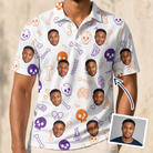 Man wearing Men's Humerus Humor Custom Face Polo Shirt — custom faces printed all-over