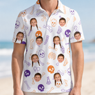 Model wearing Men's Humerus Humor Custom Face Polo Shirt printed with kids' faces