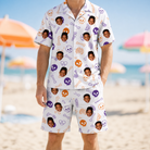 Model wearing Men's Humerus Humor Custom Face Shirt & Shorts Set printed with kids' faces