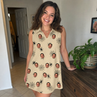 Real-life photo of someone wearing Women's Sinister Strands Custom Face V-Neck Dress — custom faces printed all-over