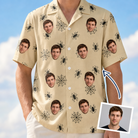 Man wearing Men's Sinister Strands Custom Face Hawaiian Shirt — custom faces printed all-over