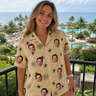 Real-life photo of someone wearing Women's Sinister Strands Custom Face Hawaiian Shirt — custom faces printed all-over