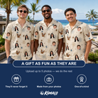 Friends in matching Men's Macabre Mesh Custom Face Hawaiian Shirt — a group gift photo