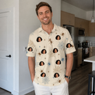 Real-life photo of someone wearing Men's Macabre Mesh Custom Face Polo Shirt — custom faces printed all-over