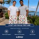 Friends in matching Men's Patch Prowlers Custom Face Beach Shorts — a group gift photo