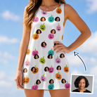 Woman wearing Women's Patch Prowlers Custom Face Tank Dress — custom faces printed all-over