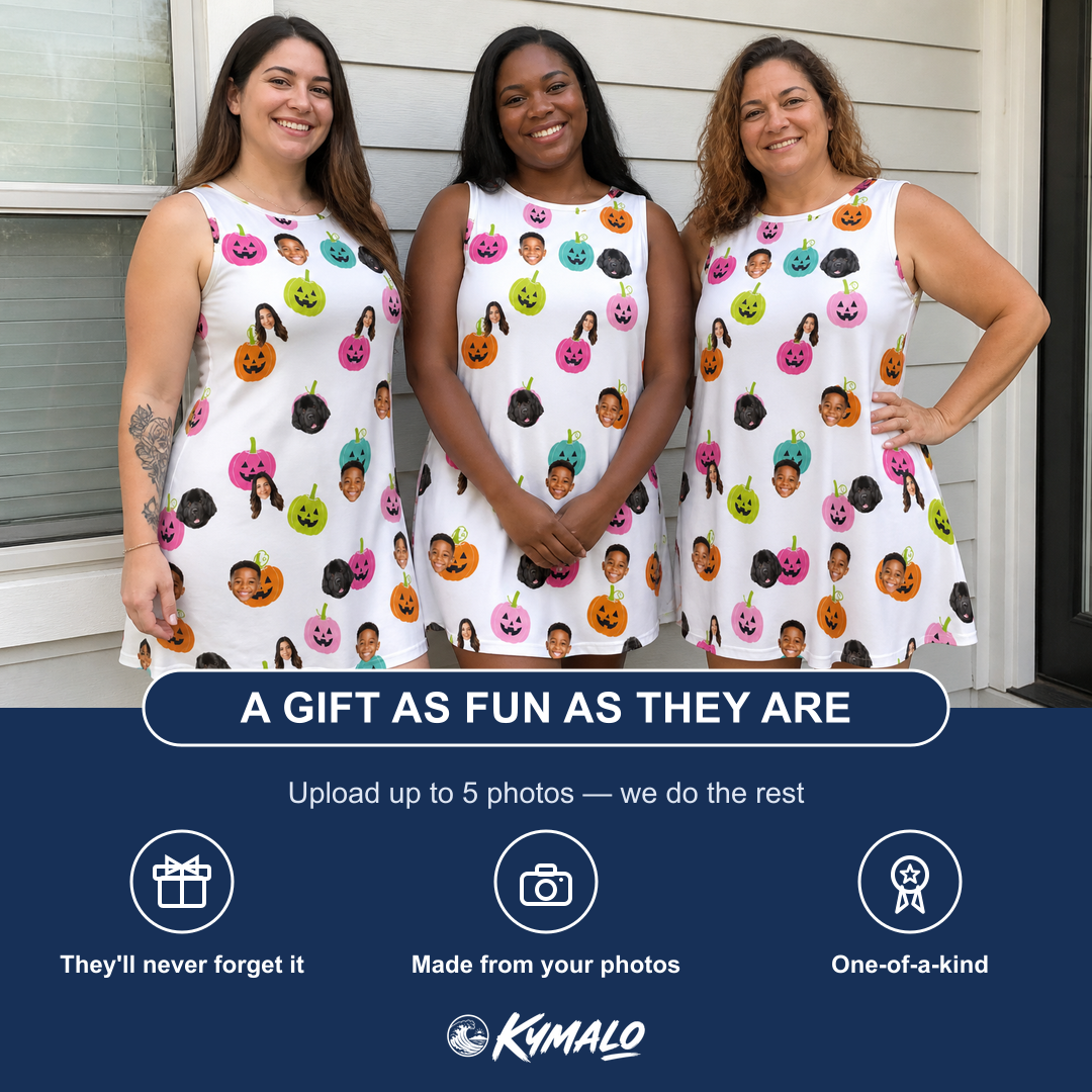 Friends in matching Women's Patch Prowlers Custom Face Tank Dress — a group gift photo