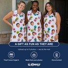 Friends in matching Women's Patch Prowlers Custom Face V-Neck Dress — a group gift photo