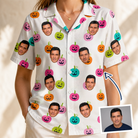 Woman wearing Women's Patch Prowlers Custom Face Hawaiian Shirt — custom faces printed all-over