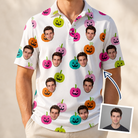 Man wearing Men's Patch Prowlers Custom Face Polo Shirt — custom faces printed all-over