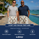 Friends in matching Men's Gloom Looms Custom Face Beach Shorts — a group gift photo