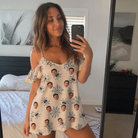 Real-life photo of someone wearing Women's Gloom Looms Custom Face Off-Shoulder Dress — custom faces printed all-over
