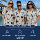 Friends in matching Women's Gloom Looms Custom Face Hawaiian Shirt — a group gift photo
