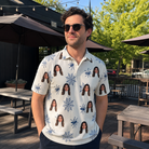 Real-life photo of someone wearing Men's Gloom Looms Custom Face Polo Shirt — custom faces printed all-over