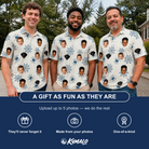Friends in matching Men's Gloom Looms Custom Face Polo Shirt — a group gift photo