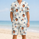 Model wearing Men's Gloom Looms Custom Face Shirt & Shorts Set printed with kids' faces