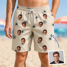 Man wearing Men's Tarantula Tango Custom Face Beach Shorts — custom faces printed all-over
