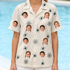 Model wearing Women's Tarantula Tango Custom Face Hawaiian Shirt printed with kids' faces