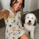 Selfie with the pet whose face is printed all over this Women's Creepy Crawlers Custom Dog Face Tank Dress