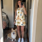 Full-length photo with the pet printed all over this Women's Creepy Crawlers Custom Dog Face Tank Dress