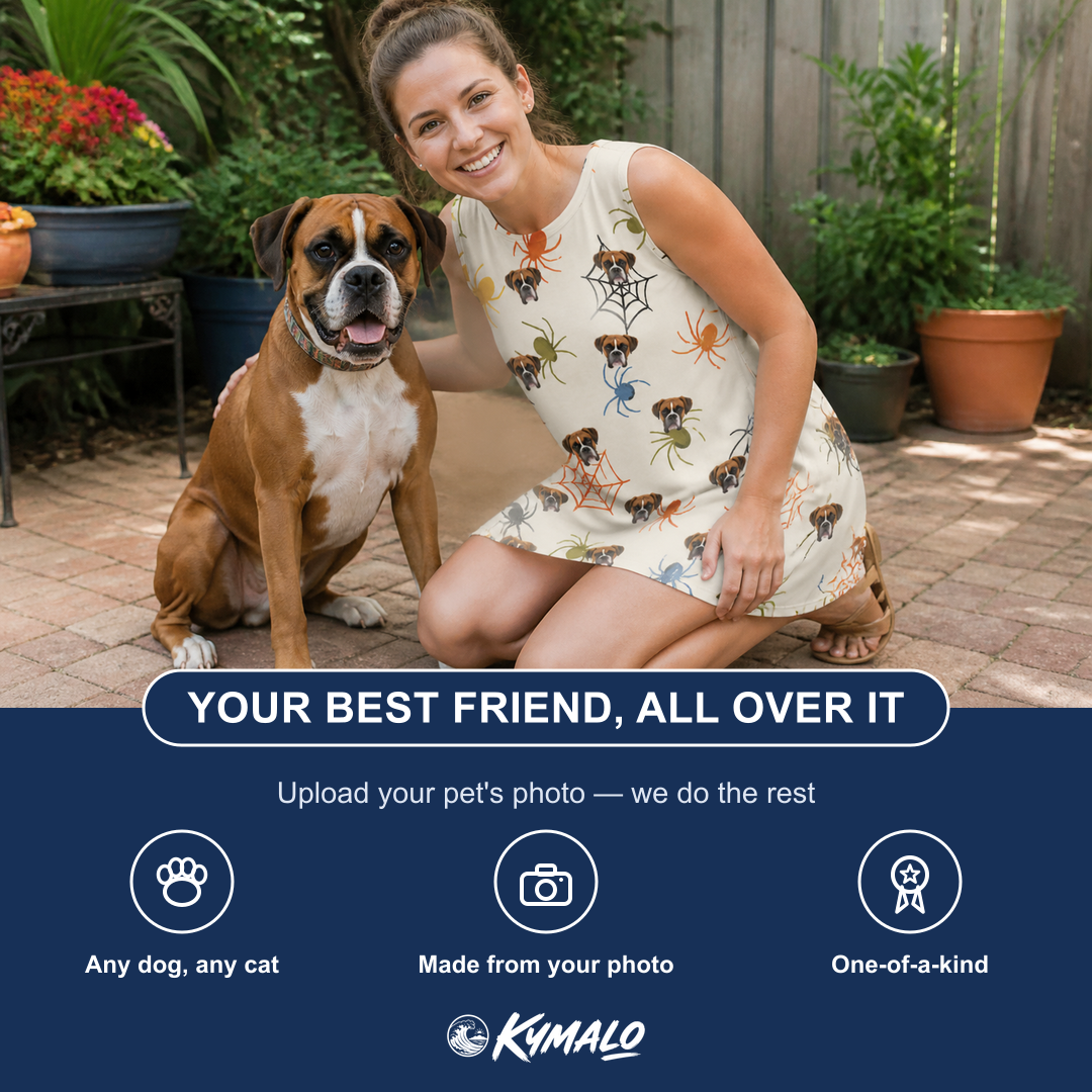 Friends in matching Women's Creepy Crawlers Custom Dog Face Tank Dress — a group gift photo