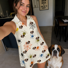 Selfie with the pet whose face is printed all over this Women's Creepy Crawlers Custom Dog Face V-Neck Dress