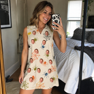 Real-life photo of someone wearing Women's Creepy Crawlers Custom Face V-Neck Dress — custom faces printed all-over