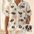 Man wearing Men's Creepy Crawlers Custom Dog Face Hawaiian Shirt — custom faces printed all-over