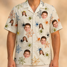 Model wearing Men's Creepy Crawlers Custom Face Hawaiian Shirt printed with kids' faces