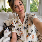 Selfie with the pet whose face is printed all over this Women's Creepy Crawlers Custom Cat Face Hawaiian Shirt