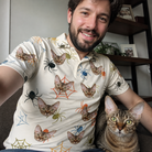 Selfie with the pet whose face is printed all over this Men's Creepy Crawlers Custom Cat Face Polo Shirt