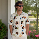 Real-life photo of someone wearing Men's Creepy Crawlers Custom Face Polo Shirt — custom faces printed all-over