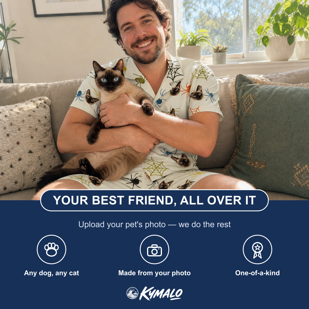 Friends in matching Men's Creepy Crawlers Custom Cat Face Shirt & Shorts Set — a group gift photo