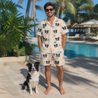 Full-length photo with the pet printed all over this Men's Creepy Crawlers Custom Dog Face Shirt & Shorts Set