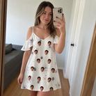Real-life photo of someone wearing Women's Eight-Legged Elegance Custom Face Off-Shoulder Dress — custom faces printed all-over