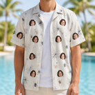 Man wearing Men's Eight-Legged Elegance Custom Face Hawaiian Shirt open over a white tee