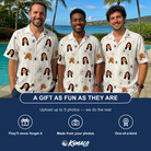 Friends in matching Men's Eight-Legged Elegance Custom Face Hawaiian Shirt — a group gift photo