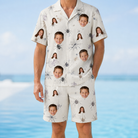 Model wearing Men's Eight-Legged Elegance Custom Face Shirt & Shorts Set printed with kids' faces