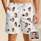 Man wearing Men's Midnight Webbing Custom Face Beach Shorts — custom faces printed all-over