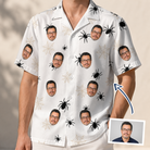 Man wearing Men's Midnight Webbing Custom Face Hawaiian Shirt — custom faces printed all-over
