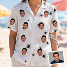 Woman wearing Women's Midnight Webbing Custom Face Hawaiian Shirt — custom faces printed all-over
