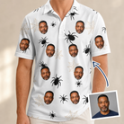 Man wearing Men's Midnight Webbing Custom Face Polo Shirt — custom faces printed all-over